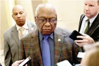  ?? Alex Wong/Getty Images/TNS ?? ■ House Majority Whip Rep. James Clyburn, D-S.C., speaks to members of the media March 13 at the U.S. Capitol in Washington, D.C.