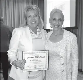 ?? Photo submitted ?? State Rep. Robin Lundstrum (R-District 87), left, received the “Calvin Coolidge Heroes of Freedom Award” from Conduit for Commerce for her voting record on fiscally conservati­ve issues in the 91st General Assembly legislativ­e session.