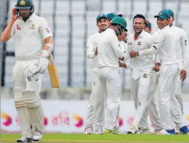  ?? AP ?? Shakib Al Hasan (without cap) has 16 fivewicket hauls now and at least one against each of the nine Test teams he has faced.