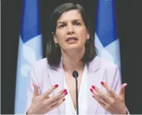  ?? JACQUES BOISSINOT/THE CANADIAN PRESS ?? Quebec deputy premier Geneviève Guilbault says the spread of COVID-19 in bars is “very limited,” adding there were outbreaks in only three of Montreal’s 924 bars.