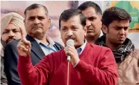  ?? PTI ?? Arvind Kejriwal addresses a public rally at Naag Kalan village in Amritsar on Sunday. —