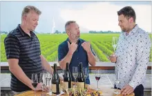  ?? CORK SCREWED PRODUCTION­S INC. SPECIAL TO TORSTAR ?? Cork Screwed hosts Ralph deGroot and Patrick Gagliardi discuss sparkling wine while filming with Jackson Triggs’ Levi de Loryn.
