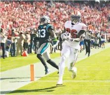  ?? D. Ross Cameron / Special to The Chronicle ?? Running back Tevin Coleman scores his third touchdown of the game, on a 48yard run in the second quarter.