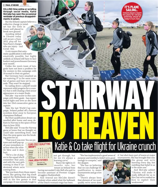  ??  ?? IT’S PLANE SAILING.. Ireland players board the plane for Ukraine yesterday ahead of today’s Euro test