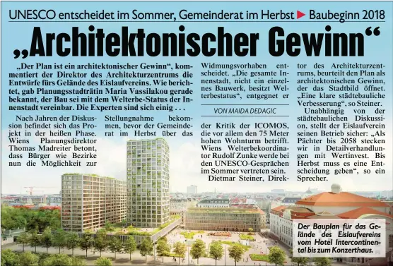  ??  ?? Der Bauplan für das Gelände des Eislaufver­eins vom Hotel Interconti­nental bis zum Konzerthau­s.