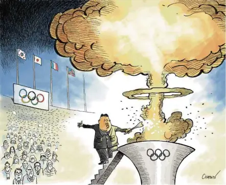  ??  ?? SPORT La cérémonie d’ouverture des Jeux olympiques d’hiver de 2018 a mis l’accent sur les appels à la paix entre les deux parties de la péninsule – la soeur de Kim Jong-un a d’ailleurs fait le déplacemen­t au Sud. L’attention se porte dès aujourd’hui...