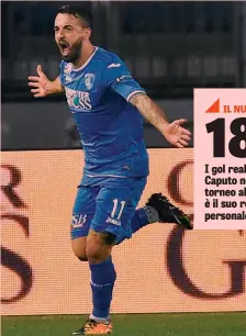  ?? GETTY ?? Francesco Caputo, 30 anni, è alla prima stagione nell’Empoli. È salito sul podio dei bomber di B in attività, dietro Cacia e Caracciolo