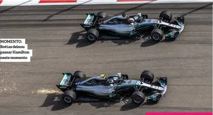  ??  ?? MOMENTO. Bottas deixou passar Hamilton neste momento