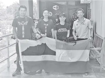  ??  ?? SABAH DUATHLETES: Yatim (from right), Vierawatie, Natahsya and Johnie hope to compete in the Powerman Indonesia 2019 in Cakung, East Jakarta from June 23-30.