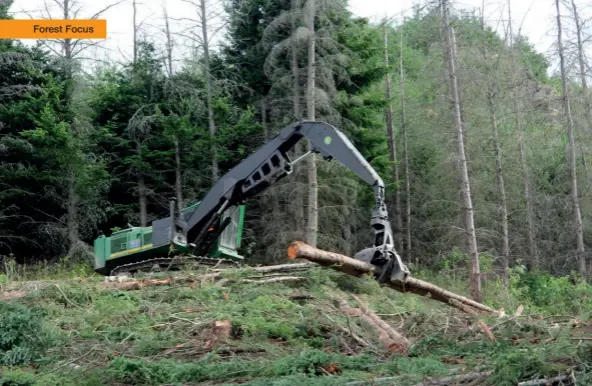  ??  ?? Above: Much of the early harvesting has been done with ground-based machinery, with Nigel Kengen in the John Deere 2454/SATCO 630 handling the lion’s share of the felling.