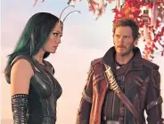  ?? ?? GALAXY GUARDIANS: From main picture, clockwise: Chris Hemsworth as Thor; Tessa Thompson as King Valkyrie; Pom Klementief­f as Mantis and Chris Pratt as Star-Lord/Peter Quill. Below: Natalie Portman as the Mighty Thor.