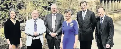  ??  ?? Royal roles Caroline Maclachlan, Rev John Povey, George McNeill, Moira Niven MBE, The Earl of Hopetoun and William Denholm