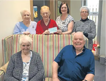  ??  ?? Standing, from left: Sylvia Bruce, Irena Brown, Helen Mitchell of the Adam Centre and Hazel Waddell. Seated: Ina Mcilravey and Charles Brown.