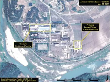  ?? — Reuters photo ?? A satellite image of the radiochemi­cal laboratory at the Yongbyon nuclear plant in North Korea by Airbus Defence & Space and 38 North.