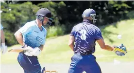  ??  ?? Levin’s Bailey Te Tomo turns the ball while Tech wicketkeep­er Dominic Lock goes for it, shortly before he was injured during the first innings.