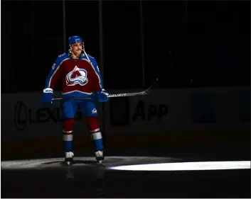  ?? ANDY CROSS — THE DENVER POST ?? Avalanche left wing Matt Nieto during introducti­ons before playing the Ducks at Ball Arena on Jan. 26.