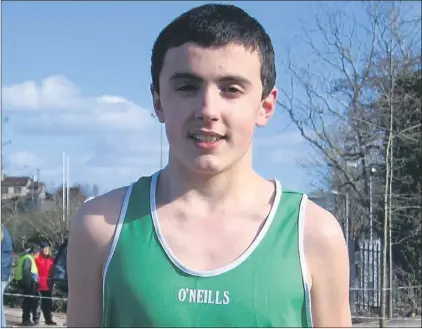  ??  ?? Iveragh AC runner Cillian O’donovan who led the Irish team to seventh place at the Boys U-17 Home Countries Internatio­nal Cross-country race in Edinburgh at the weekend