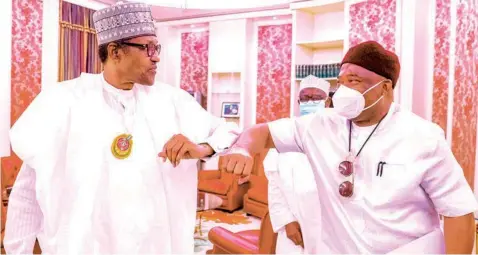  ??  ?? President Muhammadu Buhari ( left) receiving Governor Hope Uzodimma of Imo State at the State House Abuja… yesterday