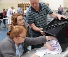  ??  ?? Counting the votes in St. Joseph’s: the action shifts to Coláiste Bríde in Enniscorth­y for the first time on Friday, October 26.