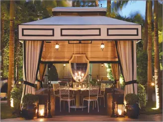  ?? Associated Press photos ?? This undated photo provided by The Monacelli Press shows an outdoor dining space at the Viceroy Santa Monica, in Santa Monica, Calif. The photo is featured in the book “Hotel Chic at Home” by Sara Bliss. Cabanas in the backyard, along with mirrors and...