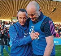  ??  ?? Dramatic end: Ballyboden St. Enda’s manager Joe Fortune (left) and Anthony Daly (above); Boden’s Paul Ryan celebrates a goal late in the game