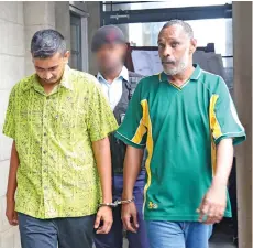  ?? Photo: Kelera Sovasiga ?? Ashneel Kumar Sharma (left) and Tasir Usman outside the Suva court on May 1, 2020.