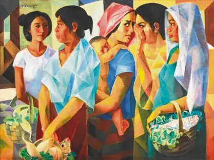  ??  ?? Vicente Manansala’s “Pila sa Bigas” sold for P30.37 million; below, “Fishermen” by Ang Kiukok: P65.4 million