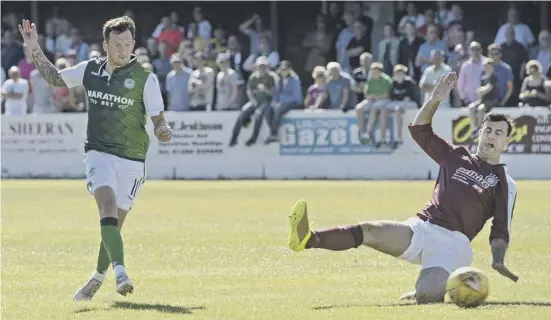  ??  ?? 2 Two-goal Hibs midfielder Danny Swanson scores his second against Linlithgow Rose on Saturday.