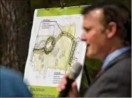  ?? Will Waldron / Times Union ?? Supervisor Phil Barrett announces plans for a new park off Maxwell Drive in 2021, in Clifton Park. Barrett said a recent report called Highway Superinten­dent Dahn Bull “unprofessi­onal.”