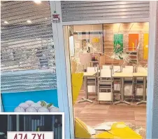  ?? ?? Offenders used an angle grinder to gain entry to a Subway store in Yatala, causing about $5000 damage, before escaping in a stolen 2022 Kia Seltos. Pictures: 9News, Charlton Hart