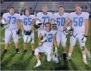  ?? COURTESY DANIEL BOONE FOOTBALL ?? Daniel Boone running back Tanner Vanderslic­e, front, and offensive linemen, from left, Brian Hollis, Tony Rulli, Jake Dwinchick, Logan Dallas and Colin Leahy pose after Vanderslic­e’s Berks-record 403-yard rushing performanc­e against Muhlenberg on Friday.