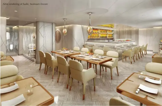  ??  ?? Artist rendering of Sushi, Seabourn Encore