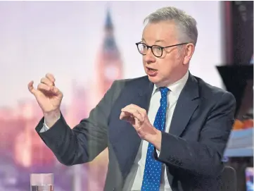  ??  ?? NEGOTIATIO­NS: Michael Gove tells Andrew Marr that the door is still “ajar” for talks.