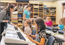  ??  ?? Keyboard and fiddle tutor Anna Garvin and Tarbert Academy pupil Morven Paisley. Also, Ailsa Johnson, Codi MacDougall, Lexie Munro and Daisy Brown.