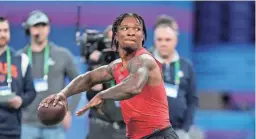  ?? MICHAEL CONROY/AP ?? Florida quarterbac­k Anthony Richardson passes during the NFL combine in Indianapol­is on Saturday.