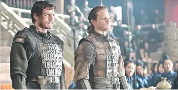  ??  ?? Pedro Pascal, left, and Matt Damon star in “The Great Wall.” — Photo by Jasin Boland - Universal Pictures