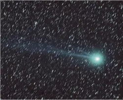  ??  ?? An alternate view of C/2014 Q2 Lovejoy in January 2015 from the same data; this time stacked on the comet with trailing stars