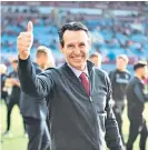  ?? ?? Seventh heaven: Unai Emery salutes the fans after sealing a Europe spot