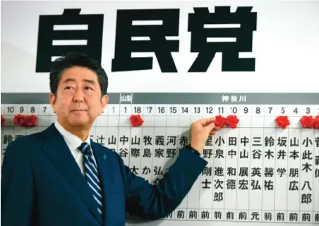  ??  ?? TORU YAMANAKA / AFP Coligação conservado­ra liderada pelo primeiro-ministro japonês permite a Shinzo Abe bater um recorde no poder