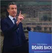  ?? ARIC CRABB – BAY AREA NEWS GROUP ?? Gov. Gavin Newsom takes part in a press conference at The Unity Council in 2021 in Oakland. Newsom announced a $100 billion California Comeback Plan to aid in the state’s recovery.