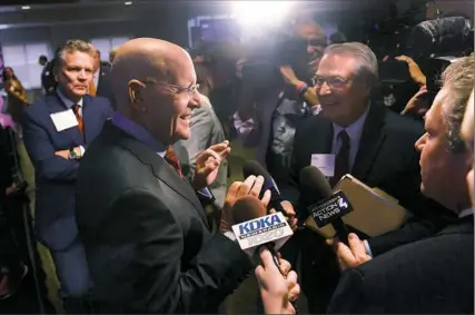  ?? Rebecca Droke/Post-Gazette photos ?? UPMC president and CEO Jeffrey Romoff speaks to reporters after UPMC announced a $2 billion initiative to build three specialty hospitals in Pittsburgh.