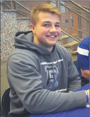  ?? Photo by Ernest A. Brown ?? Cumberland High School graduate Andre Bibeault, pictured during his signing day ceremony in 2016, played a key role in helping the URI football program achieve a road win over nationally-ranked Delaware last Thursday. Injuries have prevented Bibeault from making a major impact since arriving in Kingston two years ago, but now he's completely healthy.