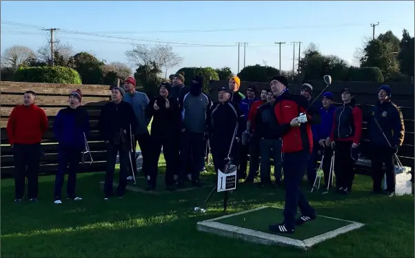  ??  ?? MacBride Pitch &amp; Putt Club Captain Liam Flood pitches off the 2019 season on Sunday morning.