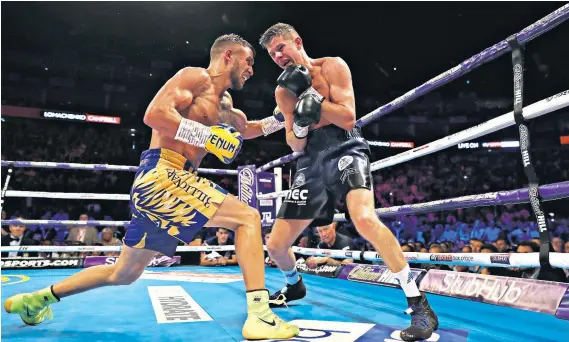  ??  ?? Brutal examinatio­n: Vasyl Lomachenko goes to work on Luke Campbell’s body as the Ukrainian shows his array of skills en route to a landslide decision in London