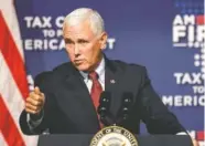  ?? STAFF FILE PHOTO BY DOUG STRICKLAND ?? Vice President Mike Pence speaks at a July 21 tax policy event hosted by America First Policies at Lee University’s Pangle Hall in Cleveland, Tenn.