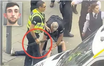  ??  ?? > Video footage of Shaun Murray, inset, being disarmed by police