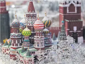  ??  ?? A miniature model of St Basil’s Cathedral on Red Square in Moscow.