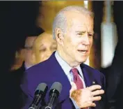  ?? JAKE MAY Associated Press ?? JOE BIDEN headed into Tuesday’s voting with a commanding 24% lead in one Michigan poll.