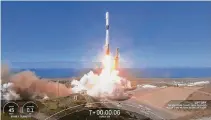  ?? Associated Press ?? South Korea launches its first spy satellite Friday with a SpaceX Falcon 9 rocket from Vandenberg Space Force Base, Calif.