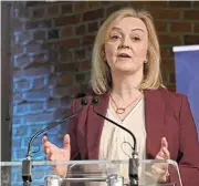  ?? /Getty Images/Leon Neal ?? New movement: Former UK prime minister Liz Truss speaks at the launch of Popular Conservati­sm on Tuesday.